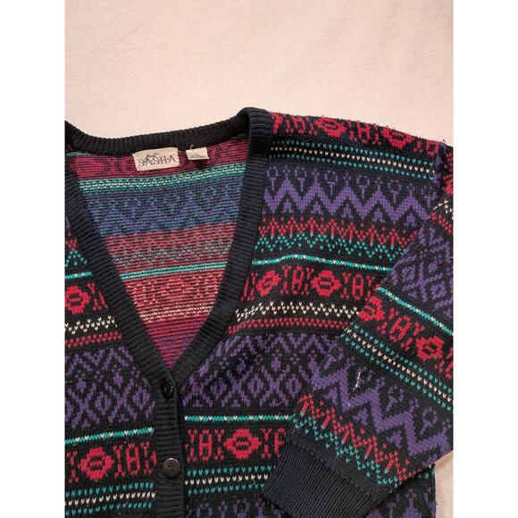 vintage just sasha black multicolored cardigan sweater size L - Picture 5 of 6